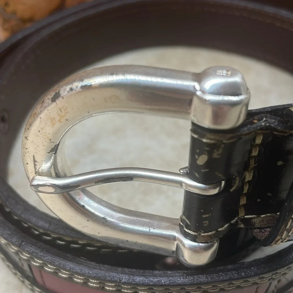 Fossil Women’s Belt Patchwork Color Block Genuine Leather Silver Buckle Size M - Picture 13 of 16